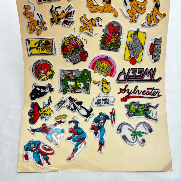 Vintage Puffy Stickers Sheet Lot of 3 Dinosaur Ninja Turtles Goofy Pluto Marvels - Picture 7 of 13